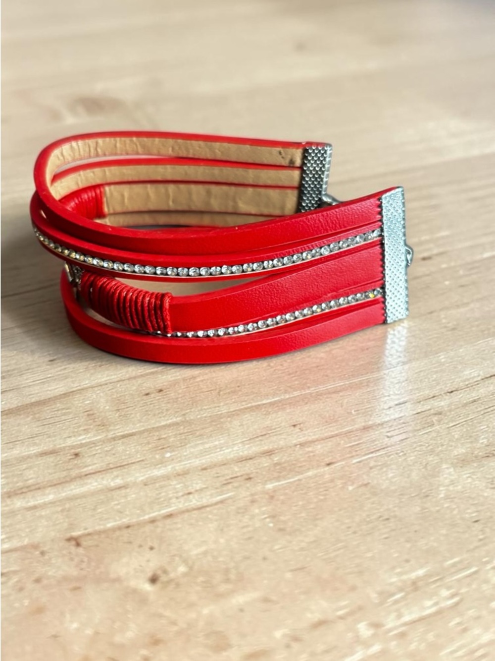Red Multi-Layer Heart & Rhinestone Wrap Bracelet - Picture 2 of 5